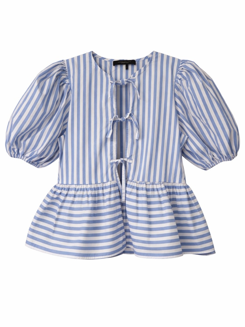 Marc New York Blue Stripe Puff Sleeve Tie Front Peplum Top S